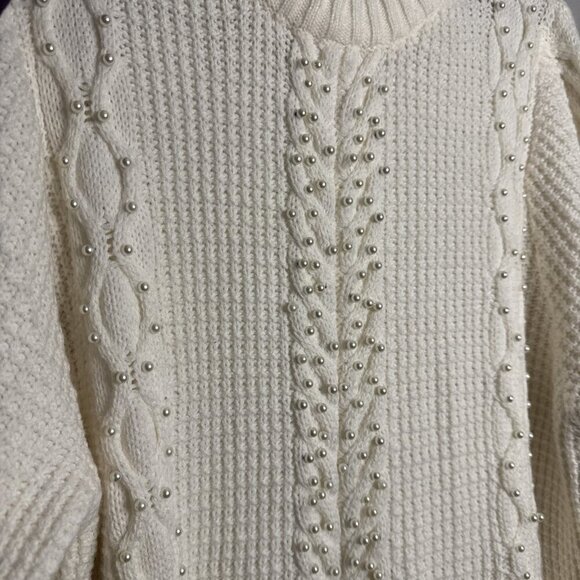 Roamans Womens Chunky Knit Tunic Sweater Crew Neck Swing 18/20 1X Ivory Pearls - Picture 2 of 9